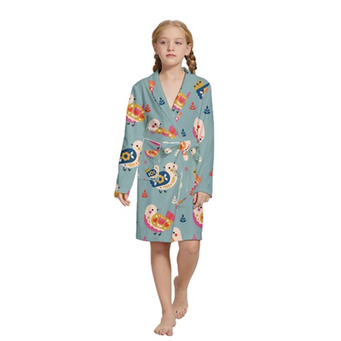 Cute Bird Pattern Kids  Long Sleeve Velvet Lounge Robe from ArtsNow.com