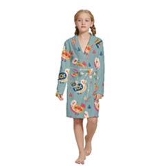 Cute Bird Pattern Kids  Long Sleeve Velvet Lounge Robe from ArtsNow.com