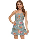 Cute Bird Pattern Ruffle Edge Bra Cup Chiffon Mini Dress