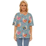 Cute Bird Pattern Oversized Basic T-Shirt