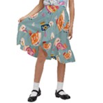 Cute Bird Pattern Kids  Ruffle Flared Wrap Midi Skirt