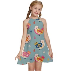 Kids  Halter Collar Waist Tie Chiffon Dress 