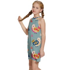 Kids  Halter Collar Waist Tie Chiffon Dress 