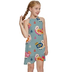 Kids  Halter Collar Waist Tie Chiffon Dress 