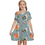 Cute Bird Pattern Kids  Short Sleeve Tiered Mini Dress