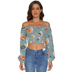 Long Sleeve Crinkled Weave Crop Top 