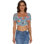 Cute Bird Pattern Short Sleeve Square Neckline Crop Top 