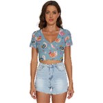 Cute Bird Pattern V-Neck Crop Top