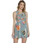 Cute Bird Pattern Sleeveless High Waist Mini Dress