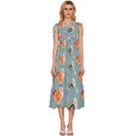 Cute Bird Pattern V-Neck Drawstring Shoulder Sleeveless Maxi Dress