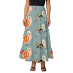 Cute Bird Pattern Tiered Ruffle Maxi Skirt