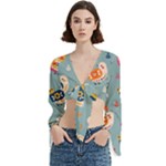 Cute Bird Pattern Trumpet Sleeve Cropped Top