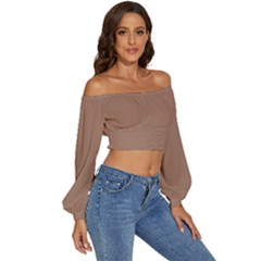 Long Sleeve Crinkled Weave Crop Top 