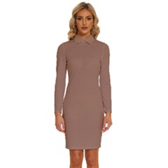 Long Sleeve Shirt Collar Bodycon Dress 