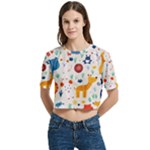 Pet Animal 03 Women s Round Neck Short Sleeve Crop Top