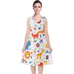 Pet Animal 03 V-Neck Midi Sleeveless Dress 