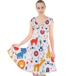 Pet Animal 03 Cap Sleeve Front Wrap Midi Dress