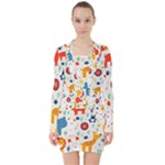 Pet Animal 03 V-neck Bodycon Long Sleeve Dress