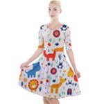 Pet Animal 03 Quarter Sleeve A-Line Dress With Pockets