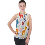 Pet Animal 03 Mock Neck Chiffon Sleeveless Top