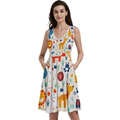 Sleeveless V-Neck Skater Dress with Pockets 