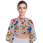 Pet Animal 03 Tie Back Butterfly Sleeve Chiffon Top