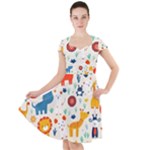 Pet Animal 03 Cap Sleeve Midi Dress With Pockets