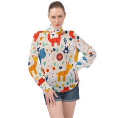 High Neck Long Sleeve Chiffon Top 