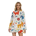 Pet Animal 03 Round Neck Long Sleeve Bohemian Style Chiffon Mini Dress