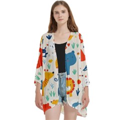 Open Front 3/4 Sleeve Batwing Chiffon Cardigan Kimono 