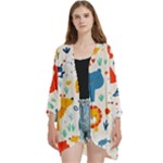 Pet Animal 03 Open Front 3/4 Sleeve Batwing Chiffon Cardigan Kimono