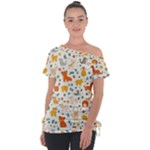 Pet Animal 04 Off Shoulder Tie-Up T-Shirt