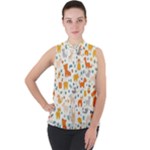 Pet Animal 04 Mock Neck Chiffon Sleeveless Top