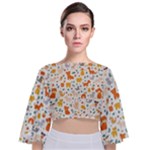 Pet Animal 04 Tie Back Butterfly Sleeve Chiffon Top