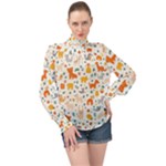 Pet Animal 04 High Neck Long Sleeve Chiffon Top