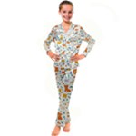 Pet Animal 04 Kids  Satin Long Sleeve Pajamas Set