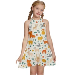 Kids  Halter Collar Waist Tie Chiffon Dress 