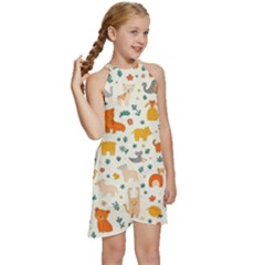 Kids  Halter Collar Waist Tie Chiffon Dress 