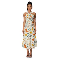 Sleeveless Cross Front Cocktail Midi Chiffon Dress 