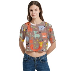 Women s Round Neck Short Sleeve Crop Top 