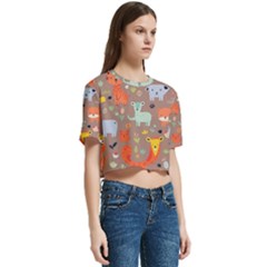 Women s Round Neck Short Sleeve Crop Top 