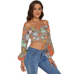 Long Sleeve Crinkled Weave Crop Top 