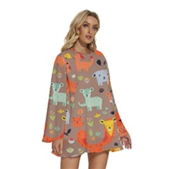 Round Neck Long Sleeve Bohemian Style Chiffon Mini Dress 