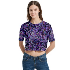 Women s Round Neck Short Sleeve Crop Top 