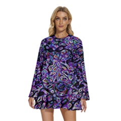 Round Neck Long Sleeve Bohemian Style Chiffon Mini Dress 