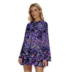 Round Neck Long Sleeve Bohemian Style Chiffon Mini Dress 