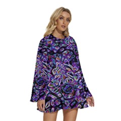 Round Neck Long Sleeve Bohemian Style Chiffon Mini Dress 