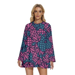 Round Neck Long Sleeve Bohemian Style Chiffon Mini Dress 