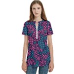 Summer Pineapples Women s Zip Front V-Neck Short Sleeve Casual Top Pocket Shirt