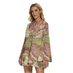 Round Neck Long Sleeve Bohemian Style Chiffon Mini Dress 